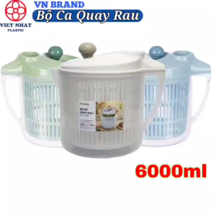Bộ Ca Rổ Quay Rau Sống 6L Nhựa VIỆT NHẬT - Trong Suốt 2 Lớp Tách Nước Vắt Nhanh DKhô - 3516