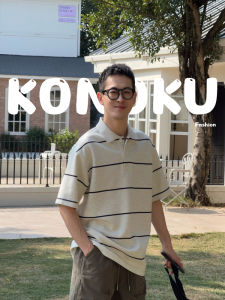 KONOKU Mens Striped POLO Shirt Business Casual Short Sleeve Quick Dry Cotton Top Summer 2025 New Style Fashionable Flip Collar