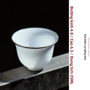 MIBAIYANWU | Tách Trà Dung Lượng Nhỏ Viền Bạc Sứ Mỏng