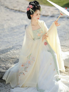 Original Hanfu Womens Embroidered Large Sleeve Shirt Tang Style One-Piece Fairy Skirt Hanfang Hua YunShang Traditional Chinese Clothing