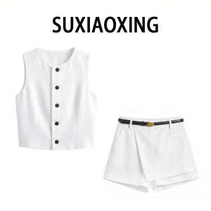 Shalldoer | Summer Womens French Chic Style Commuter Set Sleeveless Vest and Shorts