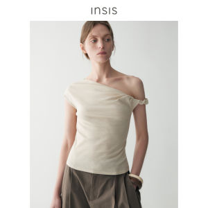 INSIS FEMME | Minimal Style Linen Cotton One Shoulder Knot Flutter Sleeve Fitted T-shirt