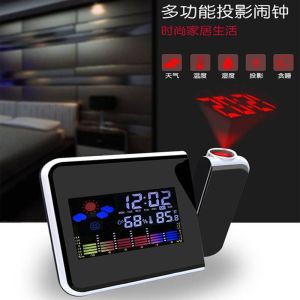 Electronic alarm clock Electronic timer温湿度闹钟学生用静音创意投影时钟懒人电子天气预报插电电子钟lahefushangmao 7.12