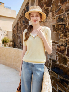 XIANGYING | Eco-friendly Viscose Two-layer Illusion Short Sleeve Knit Top