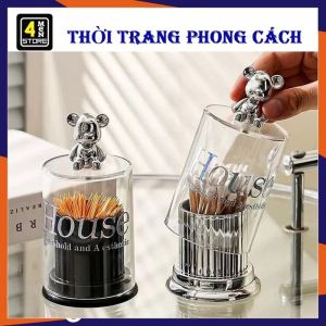 Hộp Đựng Tăm Bông Trong Suốt Kèm Nắp Gấu Siêu Xinh - Hộp Lưu Trữ Mỹ Phẩm - Lọ Đựng Tăm Hình Gấu Để Bàn Cao Cấp - Hộp Đựng Bông Tẩy