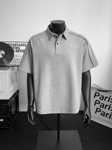 Áo Thun Polo Tay Ngắn Màu Xám Nặng Cổ Polo Mùa Hè Vai Rộng Tay Lửng Phong Cách Mỹ Thời Trang Cotton Polyester Mùa Hè