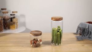 【จัดส่งจากกรุงเทพ】Contชนะเก็บแก้วชุด 415 ชั้นออนซ์สูงบอโรซิลิเกตขวดแก้วถังอาหารห้องครัวที่มีฝาปิดไม้อะคาเซียสำหรับเมล็ดกาแฟน้ำตาลชาถั่ว