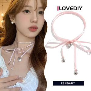 [ILOVEDIY] 1Pcs Ballet Style Sweet Pink Love Strappy Rope Necklace for Women Fashion Retro Peach Heart Pendant Necklace Jewelry Accessories
