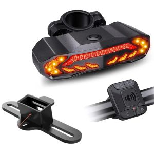 Wireless Bicycle Alarm Rear Tail Light With Turn Signal IP65 Waterproof USB Charging Bike Brake Sensor Taillight With Bracket