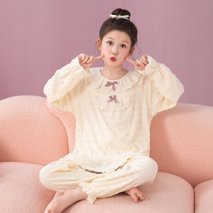 Princess Style Pure Cotton Long Sleeve Sleepwear Set for Girls Spring Autumn Thin Home Clothes Matching Mother Daughter
