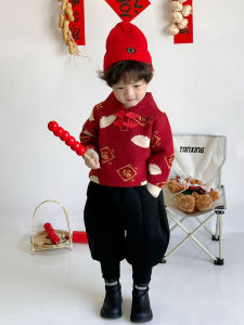 New Year Designer Style Childrens Sweater Cotton Polyester Soft Processing Chinese Style Baby Girl Boy Holiday Clothes