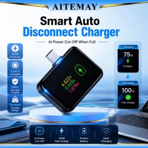 Aitemay 140W thông minh Type-C tự động ngắt kết nối thiết bị sạc nhanh với màn hình hiển thị kỹ thuật số-Sạc an toàn di động cho máy tính xách tay Máy tính bảng