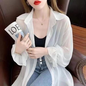 Spring Summer New Loose Long Sleeve Sun Protection Shirt Womens Top Thin Chiffon Blouse Purple Open Cardigan Outerwear Trendy