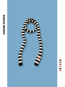 2024 New Arrival K-style Black and White Stripes Knitting Scarf Female Fall and Winter Warm All-Matching Fancy Small Bench Thin Scarf