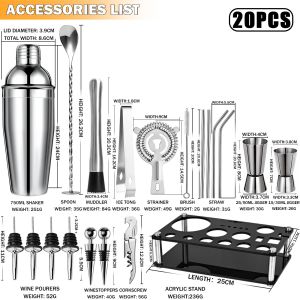 23Pcs Stainless Steel Cocktail Shaker Set with Stand Bartender Kit Bar Tools for Home Bar Party Drink Mixing