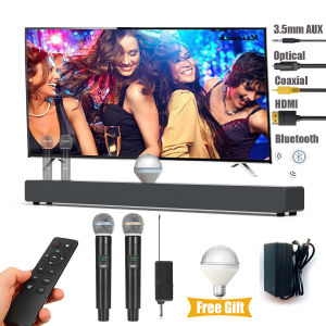 Home Theater TV Soundbar Mic Karaoke Speaker with 2 Wireless Microphones 40 Watts Wireless Subwoofer Stereo Sound Bar