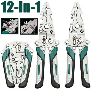 12 in 1 Wire Stripper Electrician Hand Tool / Multifunctional Foldable Electrician Pliers / Professional-Grade Wire Stripper / for Cutting Crimping Screwdriver