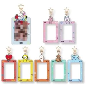 Line Friends | BT21 Kawaii Anime Đựng Thẻ Móc Khóa CHIMMY COOKY KOYA ID Lưu Trữ Ảnh Mặt Dây Chuyền Dòng Bạn Bè Cosplay Chống Đỡ Quà Tặng Đồ Chơi