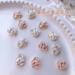 HBESTY Phnom Penh Flower Nail Art Jewelry Diamond Pearl Folds Lace Metal Three-dimensional Nail Art Diamond Nail Decoration Accessories