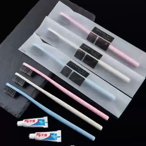 แปรงสีฟันแบบใช้แล้วทิ้ง แปรงสีฟันโรงแรม แปรงสีฟันโรงแรม ยาสีฟัน ชุดแปรงสีฟัน โรงแรม โฮสเทล  อเนกประสงค์บรรจุแยกชิ้น（100 ชุด）-สองตัวเลือก：หมวกอาบน้ำโรง/ชุดแปรงสีฟัน