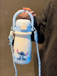 Bình giữ nhiệt hoạt hình Stitch cao cấp làm bằng thép không gỉ dung tích lớn 530ml phù hợp sử dụng hằng ngày giữ ấm lạnh tốt