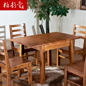 Expandable Rectangular Dining Table Set Full Cedar Wood Solid Wooden Foldable Home Use Compact 4 Person round Table Chair Combo