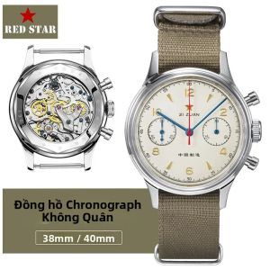 Đồng Hồ Cơ Chronograph Nam RED STAR 38mm/40mm Với Bộ Máy Seagull ST1901 Dây Da Phi Công Hàng Không Dạ Quang Chống Sốc