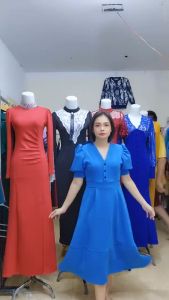 LooWear Midi Dress Wanita Korea Casual Lengan Pendek Premium Terbaru