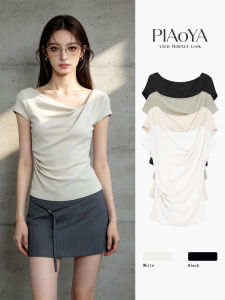 PIAOYA | Off-shoulder Ruffle Waist Slim T-shirt
