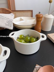 LeXiong Minimalist Double-Eared Covered Steamed Bowl Rice White Porridge Bowl Yogurt Cereal Bowl Stew Soup Bowl Egg Soup Bowl