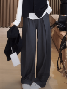 สูง เอว หลวม กางเกงลำลอง พลีท หลากหลาย พลัสไซส์ ผู้หญิง ขากว้าง กางเกง ทรงตรง สวมใส่สบาย ฤดูใบไม้ร่วง แฟชั่น