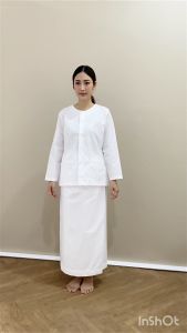 ชุดปฏิบัติธรรมเสื้อแขนยาวผ้าฝ้ายญี่ปุ่นสีขาวนวล-เสื้อแขนยาว/ผ้าถุงเอวยางยืดมีซับในและกางเกงขายาวเอวยางยืดสีขาวนวล ผ้านิ่ม ใส่สบาย ไม่ร้อน แบรนด์ผ้าขาวดาวรุ่ง