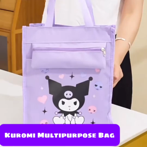 (READY STOCK) Kuromi Tote Bag Tuition Large Capacity Multipurpose Shoulder Bag Canvas酷洛米帆布袋学生补习包手提袋卡通帆布包beg Kuromi comel