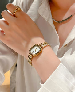 New Gold Watch Women Light Luxury Brand Waterproof Simple Retro Steel Strip Female Student Temperament Fashion Quartz Wristwatch W0047