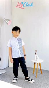 Lily And Clark Kemeja Pendek Anak Laki-Laki Warna Putih Salur KP14