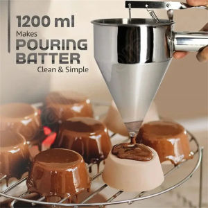 1200ML Stainless Steel Batter Funnel With Bracket Pancake Dispenser Leaking Bucket Donut Cupcake Waffle Batter Funnel