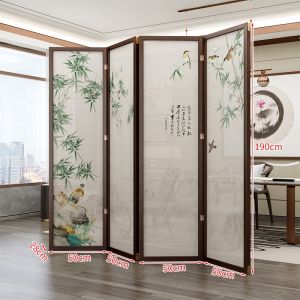 Screen Solid Wood Partition Foldable Movable Block Entrance Living Room Double-Sided New Chinese Office Tea Room Anchor