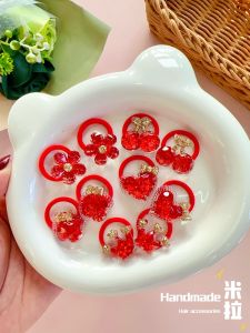 Red New Year Baby Small Hair Ties Children Hair Bands Infant Thumb Elastic Bands Non-Damaging Hair Accessories for Girls