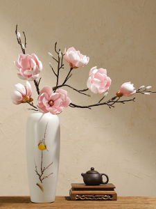 Zen Classic Artificial Flower Arrangement with Lotus Flower Design Decorative Silk Flower Vase for Home Decor