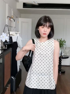 YUFUQING | Fashionable White Polka Dot Round Neck Sleeveless Vest Womens Summer New Loose Personality Top Thin Commute Style Polyester Fiber