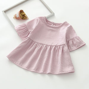 Thời Trang Phong Cách Hàn Quốc Em Bé Bé Gái Cotton Vải Bông Áo Ngắn Tay Đầm Mùa Hè Thin款 Màu Nguyên Chất Viền Bèo Váy Dễ Thương Áo Sơ Mi Búp Bê Dành Cho Trẻ Sơ Sinh Và Trẻ Mới Biết Đi