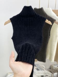 Autumn Winter High Collar Mink Vest Womens Knitted Sweater Base Layer Top Sleeveless Underwear Layering Clothes