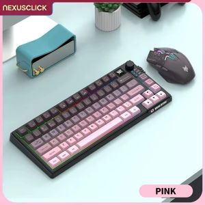 NexusClick Dual Mode Keyboard Mouse Combo with ScreenMini 80 Keys RGB BacklitRechargeableDPI AdjustableLong Battery for Game