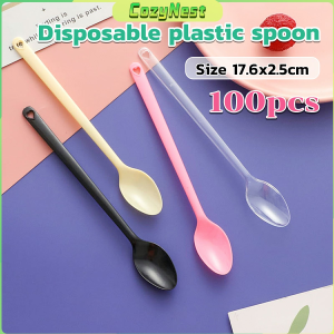 C.N. 100pcs Disposable Plastic Spoon Colored Long Teaspoon for Dessert Milk Tea Sorbet