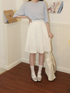 Váy Chữ a Xếp Ly Màu Trắng Lưng Cao Cotton Polyester Váy Chữ a Dài Vừa Phải Phong Cách Hàn Quốc Mùa Xuân 2025