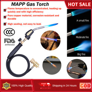 MAPP Gas Torch Potuem Propane Gas Torch Welding Propane Torch with 1.5m Hose Self Ignition Trigger Blow Torch Plumbing with Adjustable Flame Control knob for Heating Welding Soldering