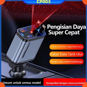 【COD】120W Charger Mobil Langit Berbintang 6A /4-in-1 Type-C & Lightning USB Pengisi Daya Mobil Pengisian Cepat
