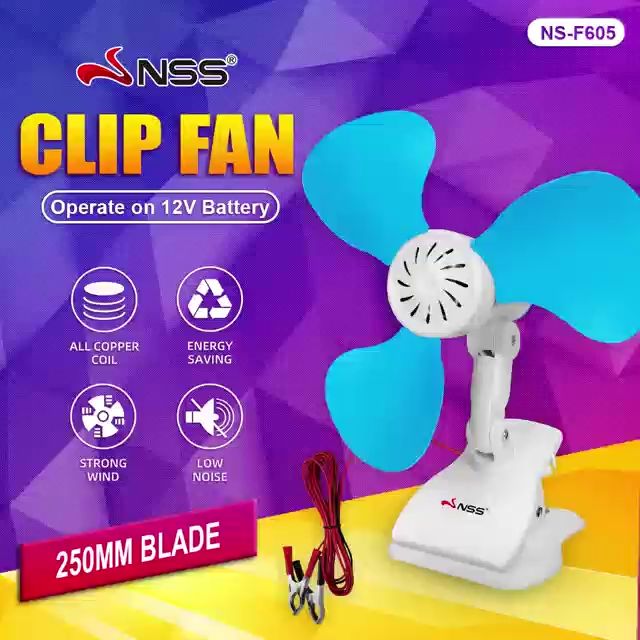 NSS Electric Fan Portable Clip Fan 3 blends Rechargeable Fan Desk Fan Big Size 12V 15W