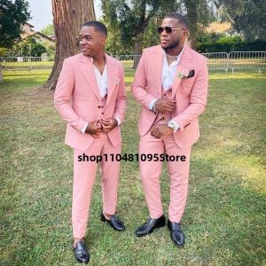 Bộ Vest Nam Màu Hồng 3 Món Gồm Áo Khoác Áo Ghi Lê Và Quần Kiểu Dáng Lịch Lãm Thích Hợp Cho Đám Cưới/tiệc Công Sở/tiệc Tối Chất Liệu Cotton Polyester Ôm Dáng.
