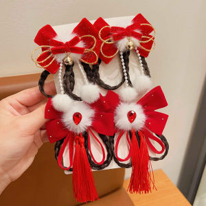 New Year Girls Traditional Chinese Style Hair Accessories Fake Braid Hair Clip Tassel Hair Card Hanfu Headwear Childrens Fashion
